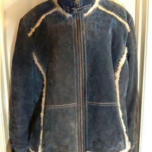 Wilson Leather Maxima Coat Blue Suede Sherpa Sz XL